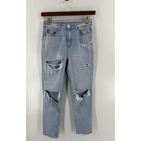 American Eagle Outfitters Denim - American Eagle Womens Mom Jeans Size 4 Long Light Blue Distressed Denim